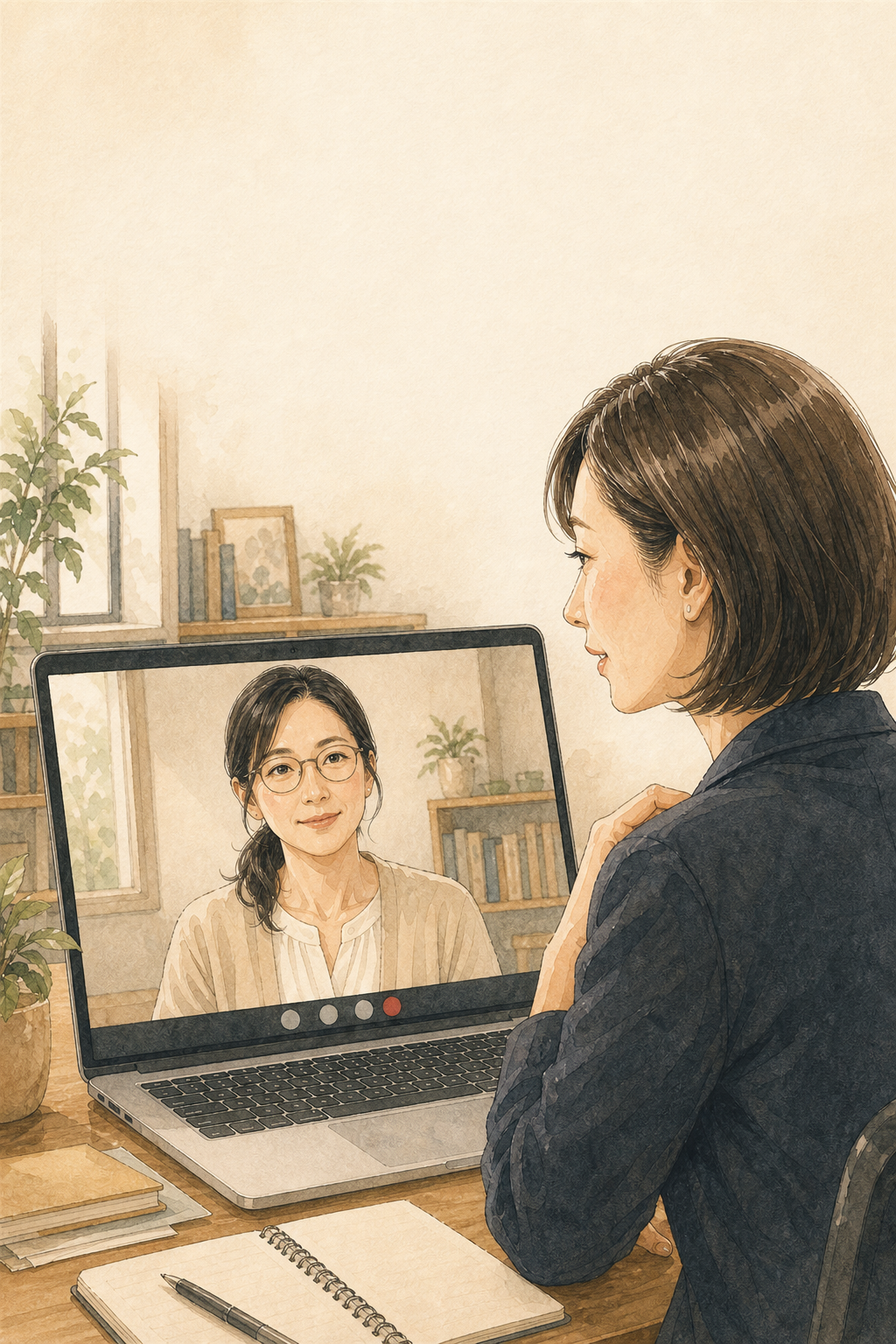 クライアントがZoom画面のコーチNaoに今の気持ちを話している様子