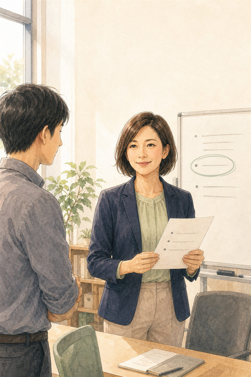 対話で考えが整理され、職場で自分の決定を伝えるクライアント