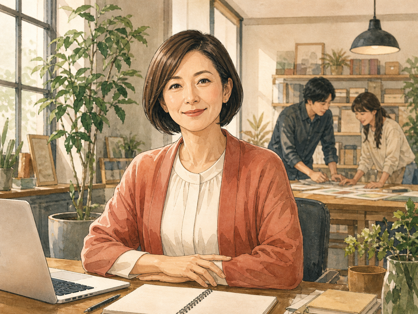 チームと働く中で事業の軸を取り戻した40代女性事業主のイメージ